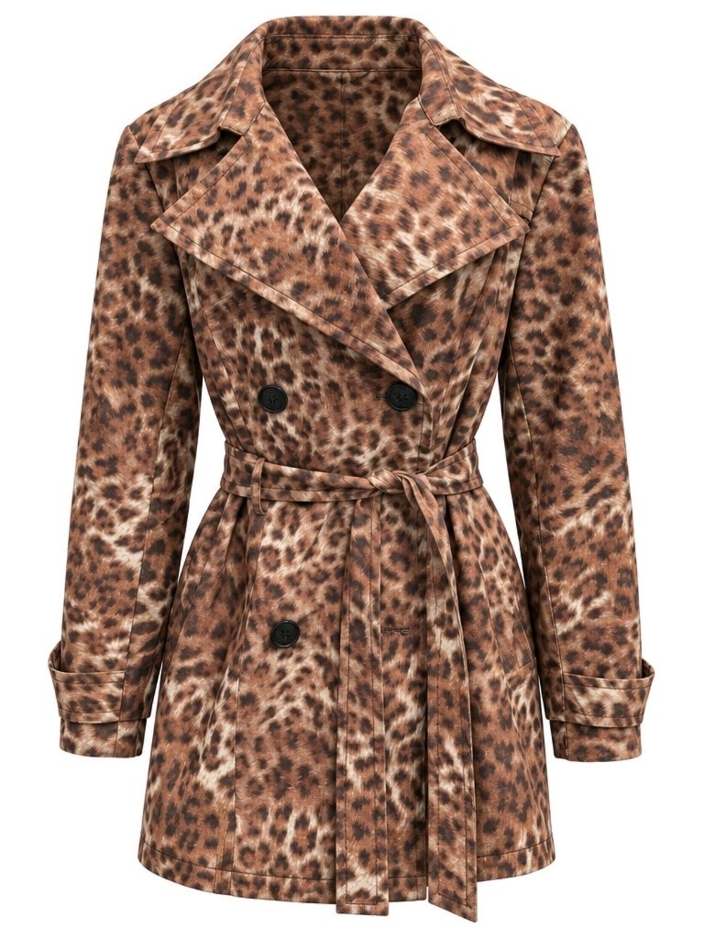 BEMAR New York Leopard Animal Print Belted Trench Coat Jacket